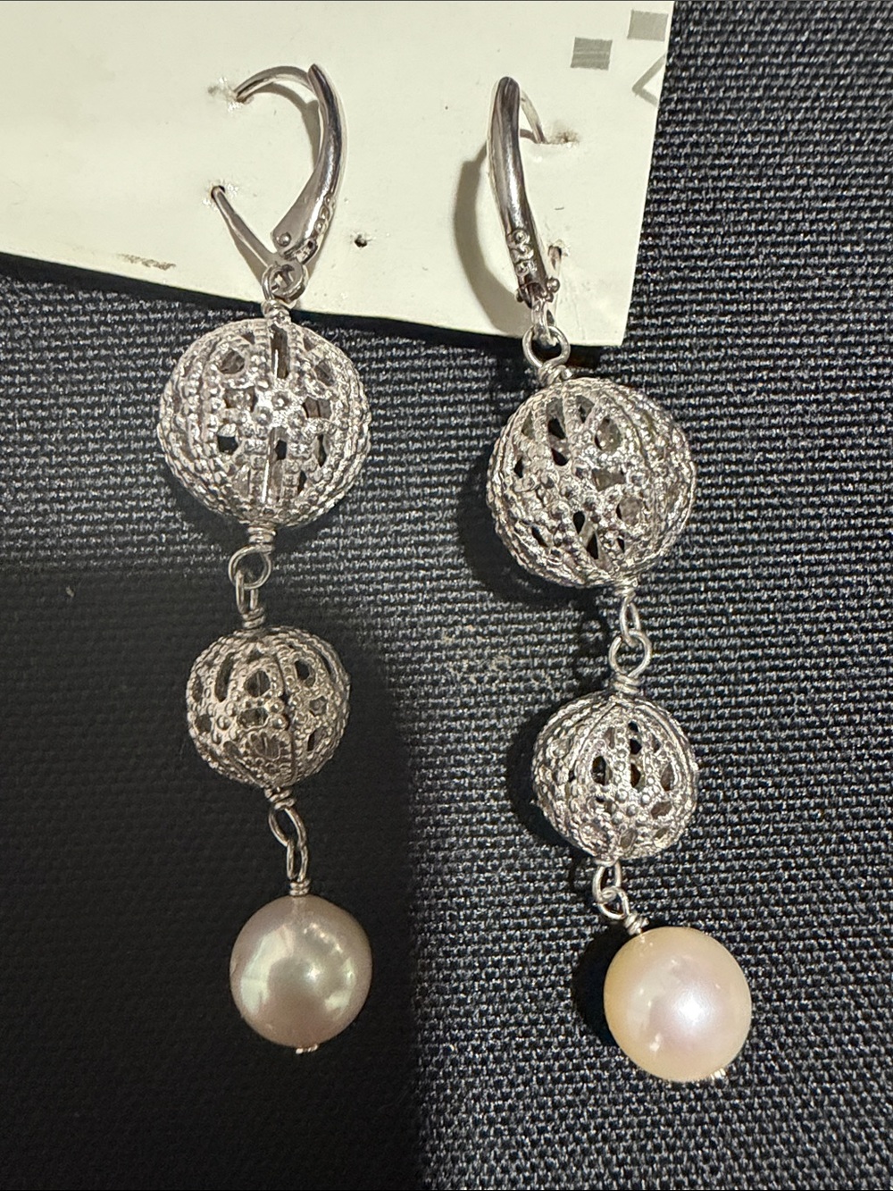 Mexican Silver 925 Filigree Pearl Drop Earrings - Women Jewelry